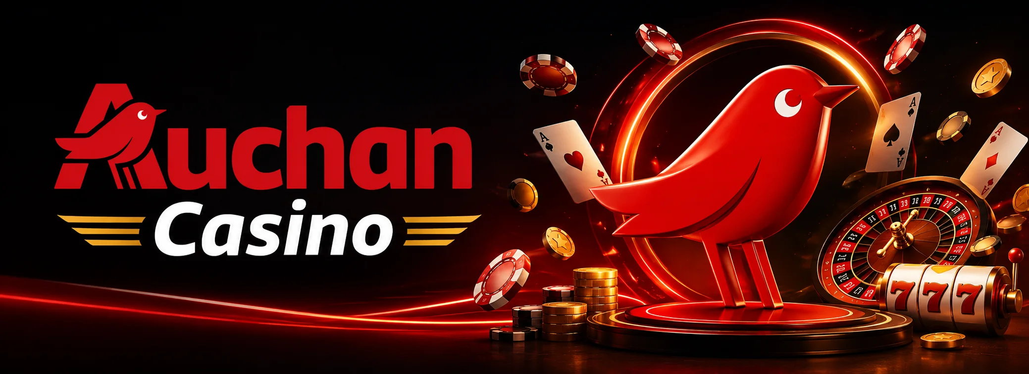 Bannière du casino en ligne Auchan avec le bonus de bienvenue de 500 € et 150 tours gratuits